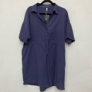 NWT Deep Self Dark Blue/Indigo Button Down Short Sleeve Linen Romper Size 2XL
